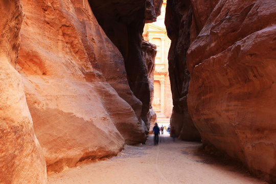 Al Siq with the Treasury (Al Khazneh) of Petra Ancient City in Background