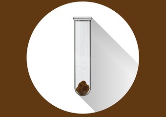 Medical test of feces in a test tube in a wite circle with shaddow and brown background. Vector illustration