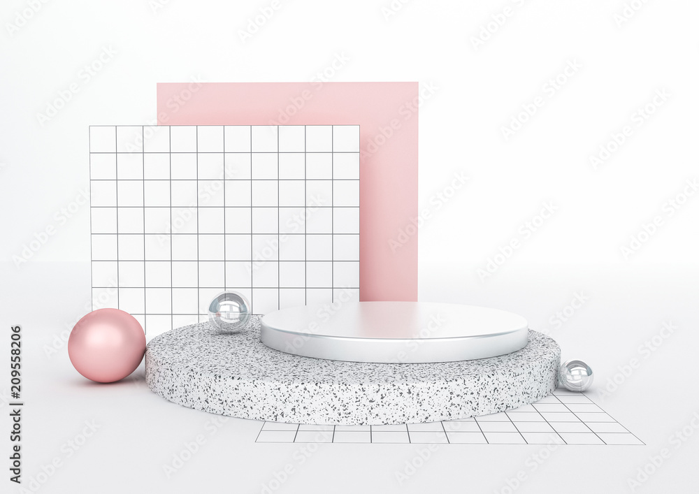 Poster 3d rendering abstract composition. geometric shapes on white background for product presentation or 
