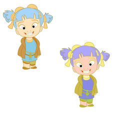 Vector illustration of a set of cartoon girl with two different tails smiling and looking in front