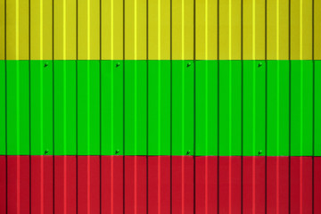 National flag of Lithuania on fence. Symbolizes entry ban or prohibition for crossing border of country