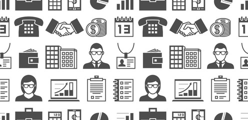Seamless pattern with business icons, outline style. isolated on white background
