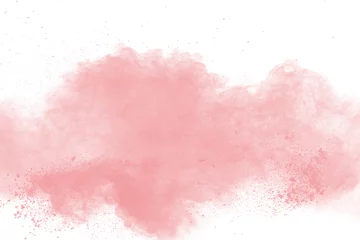 Foto op Aluminium abstract pink powder explosion on white background. Freeze motion of pink dust splattered. © Pattadis