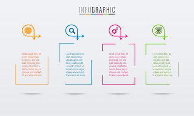 Business infographic timeline with 4 steps colorful frame design