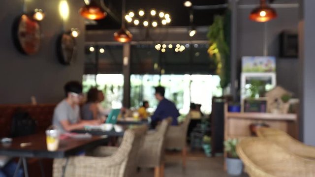 on the table at cafe blurred background