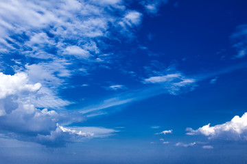 Naklejka na ściany i meble Beautiful clouds with blue sky background. Nature weather, cloud blue sky and sun