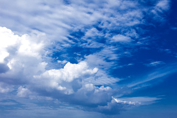 Beautiful clouds with blue sky background. Nature weather, cloud blue sky and sun