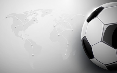 Soccer ball and world map connection background