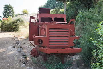 The remains  of the defeated fighting vehicles of the Hagana - the IDF - ambushed during the War of...