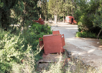 The remains  of the defeated fighting vehicles of the Hagana - the IDF - ambushed during the War of...
