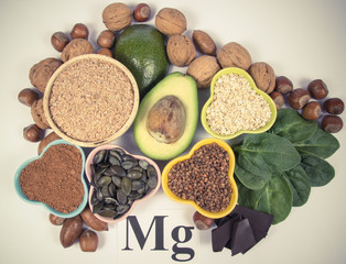 Products containing magnesium. Healthy food. White background.