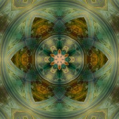 Original oil painting mandala. Mystic pictorial art. Magic sacred geometry. Meditative indian artwork. Feng shui and yoga traditional design pattern. Fantasy fractal symmetric creative print.