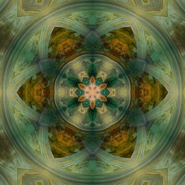 Original oil painting mandala. Mystic pictorial art. Magic sacred geometry. Meditative indian artwork. Feng shui and yoga traditional design pattern. Fantasy fractal symmetric creative print.