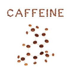 Caffeine chemical molecule structure. The structural formula of caffeine made with dark brown coffee beans.