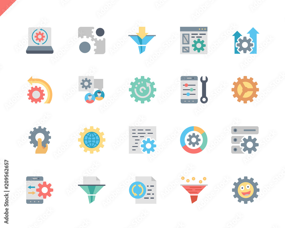 Poster simple set data processing flat icons for website and mobile apps. contains such icons as filter, ge