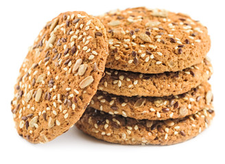 Oatmeal cookies with sunflower seeds isolated