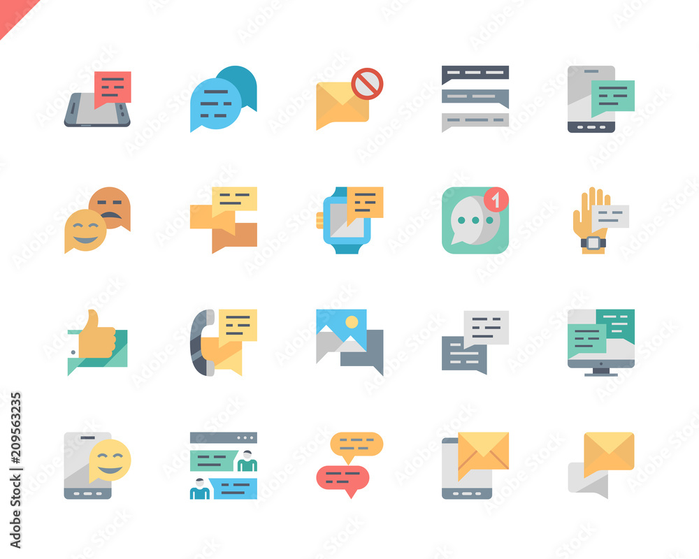Poster simple set message flat icons for website and mobile apps. contains such icons as messenger, convers