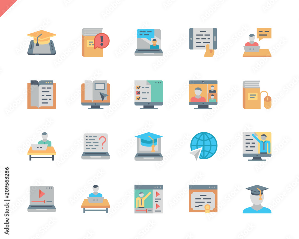 Poster simple set online education flat icons for website and mobile apps. contains such icons as video tut
