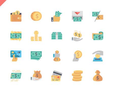 Simple Set Money Flat Icons for Website and Mobile Apps. Contains such Icons as Finance, Wallet, Card, ATM, Bundle of Money, Coin. 48x48 Pixel Perfect. Vector illustration.