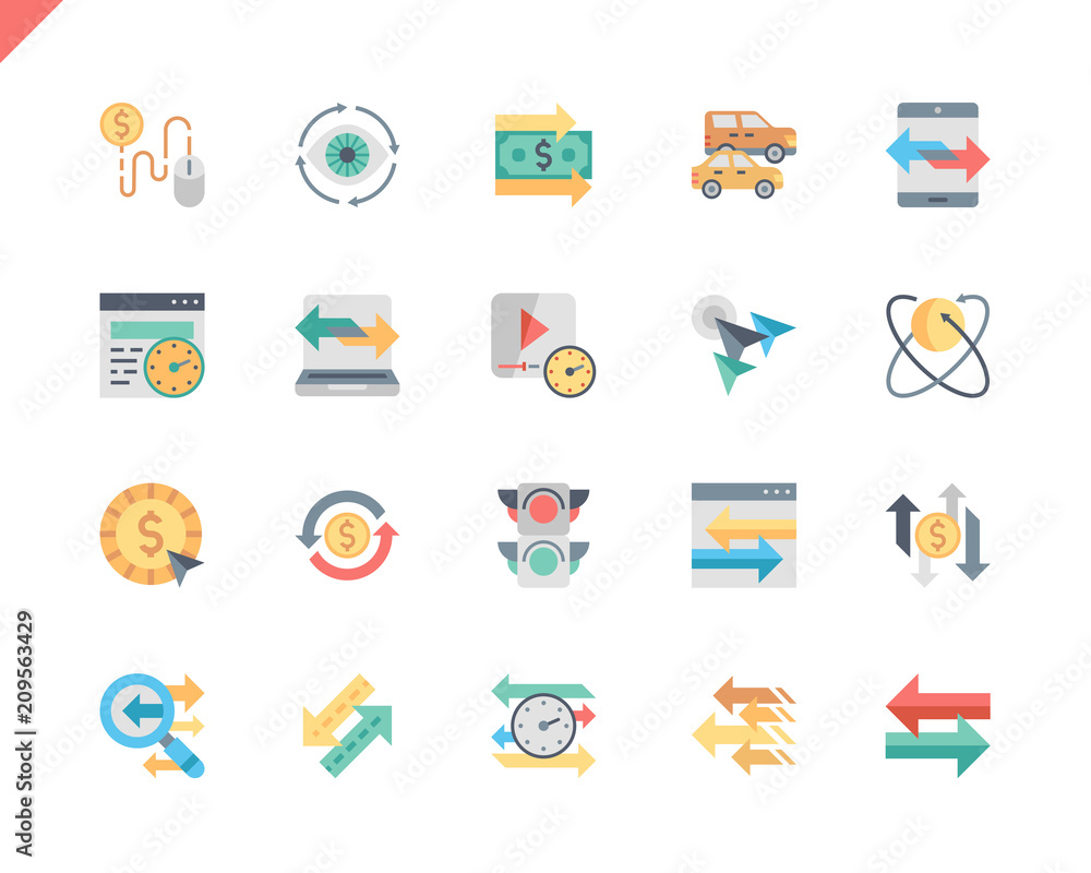 Poster simple set traffic flat icons for website and mobile apps. contains such icons as pay per click, arr