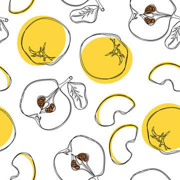 Yellow quince hand draw seamless pattern on isolated white background.