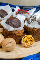 Healthy homemade sweet made with chestnut, plum, avocado and cocoa