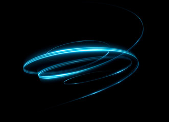 Glow effect. Ribbon glint. Abstract rotational border lines. Power energy. LED glare tape. .Luminous shining neon lights cosmic abstract frame. Magic design round whirl. Swirl trail effect. - obrazy, fototapety, plakaty