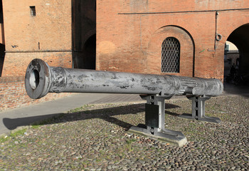 historic cannon in Ferrara castle, Italy 