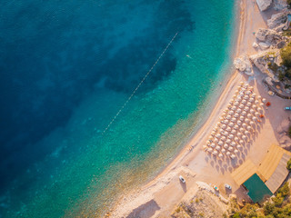 Aerial view of the beaches of the Adriatic coast in Montenegro