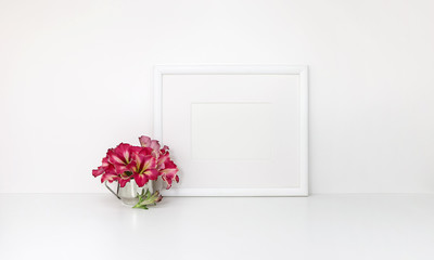Horizontal frame mockup, red flowers