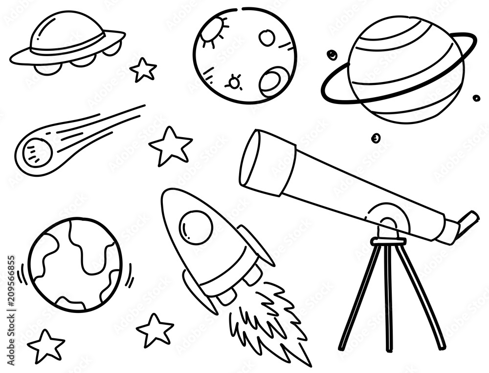 Sticker set of space doodles