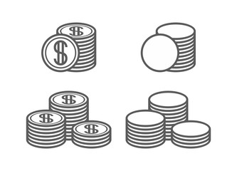 Coins Icons. Money stacked coins icon, outline style. isolated on white background