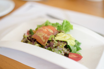 sea food salad on white plate