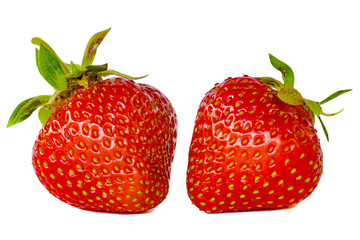 two strawberries on a white background, isolate