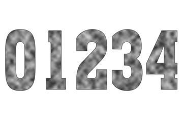 0 1 2 3 4 Numbers. Shiny silver textures for designers. White isolated. Percent and Discount Theme