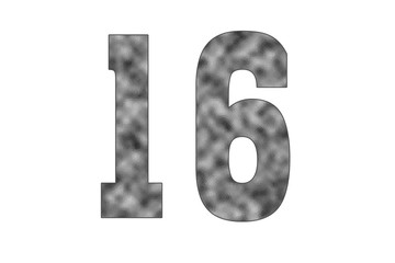 16 Number. Shiny silver textures for designers. White isolated. Percent and Discount Theme