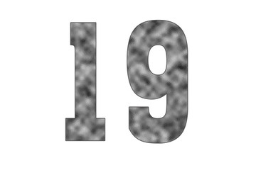  19 Number. Shiny silver textures for designers. White isolated. Percent and Discount Theme