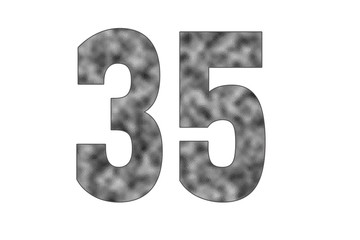 35 Number. Shiny silver textures for designers. White isolated. Percent and Discount Theme