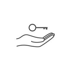 Open hand icon with key icon. Vector illustration. Flat design.