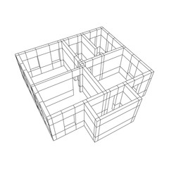 Abstract architecture building. Plan of modern house. Wireframe low poly mesh construction.