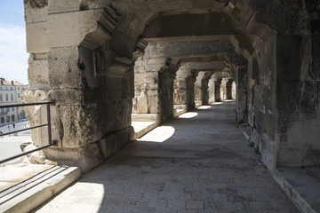 Roman amphitheater in the old town of Nimes in France