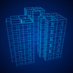 Abstract architecture building. Plan of modern house. Wireframe low poly mesh construction.