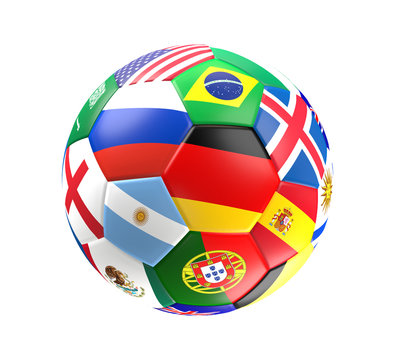 colorful soccer ball in goal 3D rendering