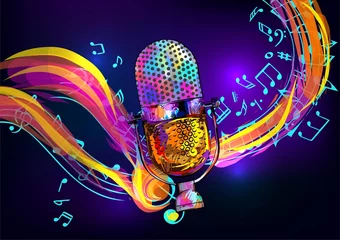 Poster Music background with vintage microphone. Vector design for music festival, karaoke and concert.  © our_Vector