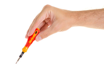 The screwdriver in hand on white background isolation