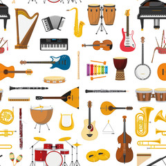 Musical instrumental seamless pattern background. Vector illustracion © asantosg