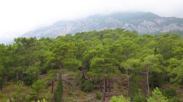 Beautiful cloudy scenic landscape. Taurus mountains in Turkey, Beldibi town area situated between Kemer and Antalya turkish cities. Camera moving from left to right.