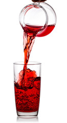 Natural cherry juice poured into tall transparent glass made fro