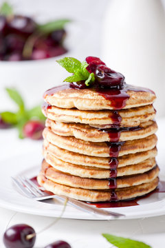 Pancakes With Cherry Topping