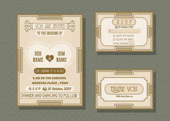 Wedding invitation card vector template set.